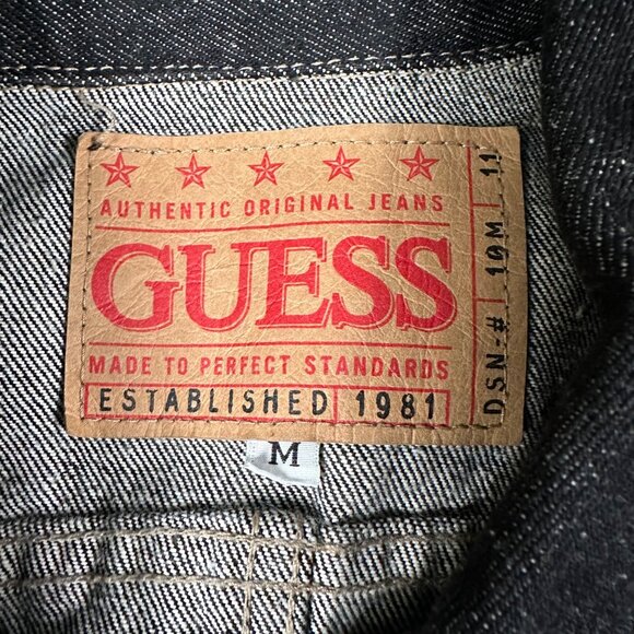 Vtg Guess Womens Medium Black Cropped Denim Trucker Jacket 80s 90s Made in USA - Picture 4 of 8